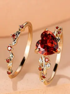 2pcs Heart Shaped Ring Set - Elegant, Exquisite for Valentine's Day, Wedding, Engagement, Proposal, Heart Design Ring, Fashion Heart Rings