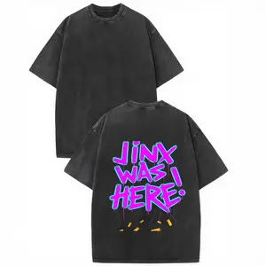 Unisex Oversized Washed Cotton T-Shirt "Jinx Was Here" Arcane Graffiti Graphic Tee "Jinx Was Here" Arcane Inspired Washed Tee Y2K Graffiti Aesthetic Shirt