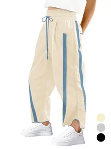 Renaishow Women's Baggy Wide Leg Pants Casual Drawstring Elastic Waist Colorblock Y2K Jogger Long Trousers, Comfortable and Stylish