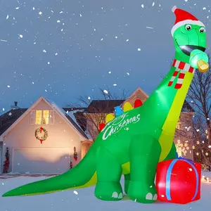 GOOSH 11.8 FT Christmas Inflatables Dinosaur Outdoor Decorations Blow Up Yard Giant Green Dinosaur and Red Gift Box with Built-in LEDs for Party Yard Garden Lawn Decor