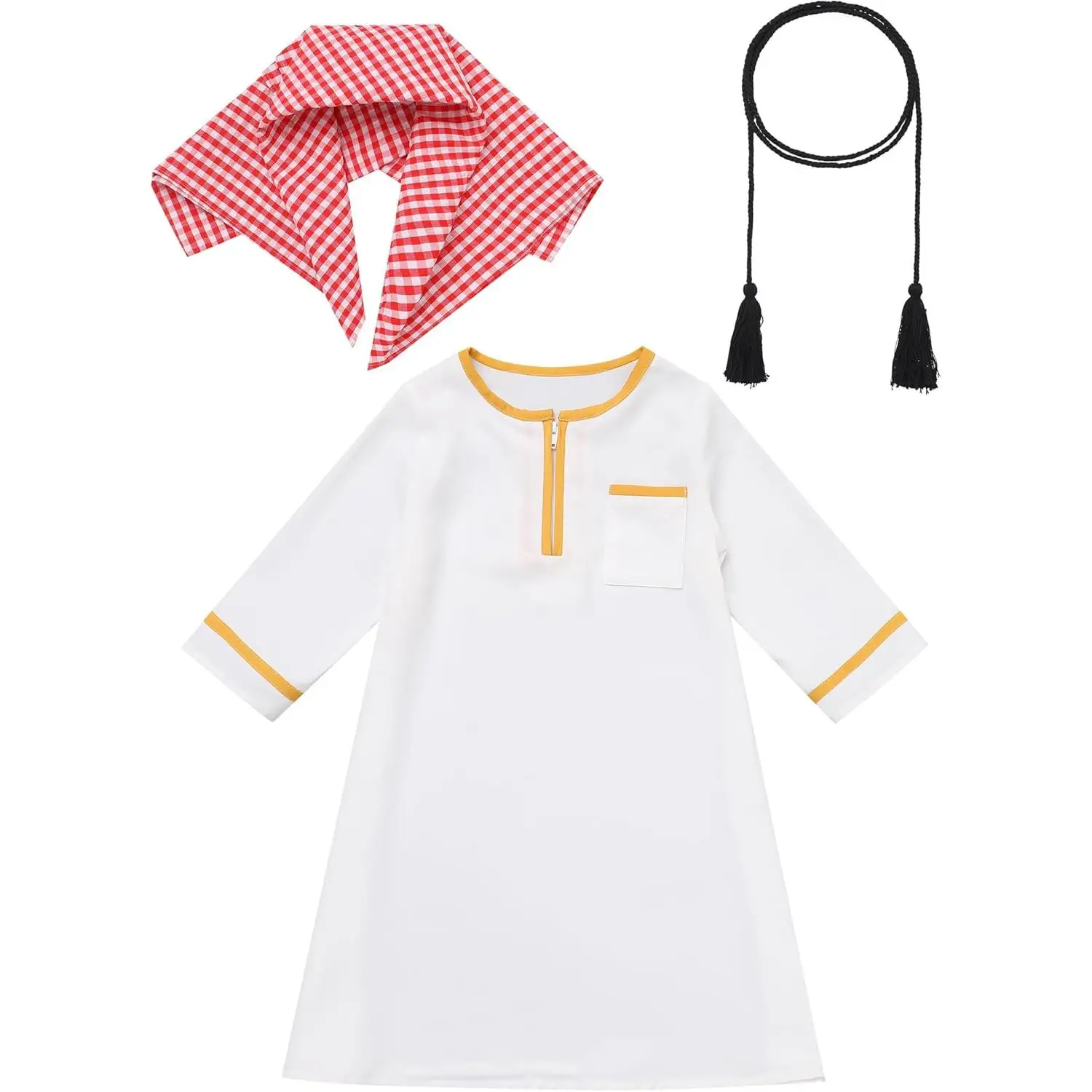 Muslim Baby Boys Kaftan Thobe Set – Arabic Prayer Robe with Head Scarf & Belt for Ramadan & Eid Modesty Islamic