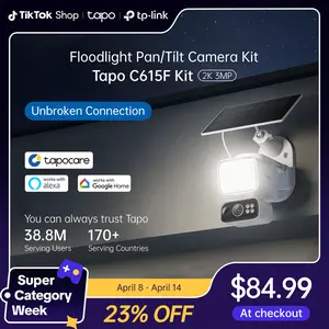TP-Link & Tapo C615F Kit Solar Dimmable Floodlight 360° Pan/Tilt Security Camera Kit,2K 3MP  360° AI Tracking  Outdoor Wireless w/Solar Panel  Free Person/Vehicle Detection  Hack-Proof Security | Alexa & Google Home