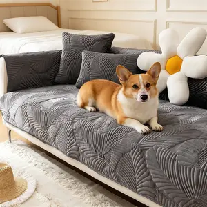 Fashion Simple Solid Color Sofa Cover, Banana Leaf Pattern Anti-Slip Dustproof Couch Protector, Pet Friendly