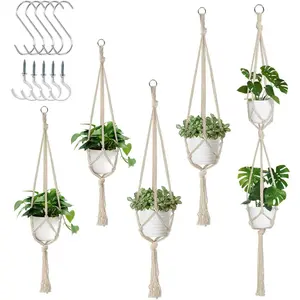 5 Pack Macrame Plant Hangers, Indoor Hanging Plant Holder with S Hooks and Hook Nails,Handmade Macrame Planter Hanging Baskets Mint Green Makeup Organizer with Lid Clear Adhesive Wire Wall travel Easy Installation