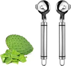 2 Pack Cactus Peeler Tool, Stainless Steel Cactus Paring Knife and Peeler Spoon Long Handle Slicing Noodle Cutter With Hole For Cactus Kitchen Cooking Noodles