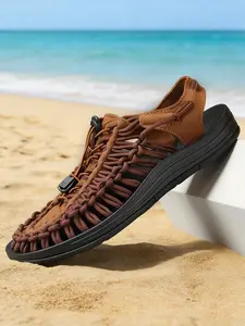 Men's Woven Sandals Wide Width Breathable Woven Bungee Cord Closed Toe Athletic Sandals Lightweight Non-Slip Cushioned Beach Water Shoes for Summer Hiking, Vacation & Big Size 11-14