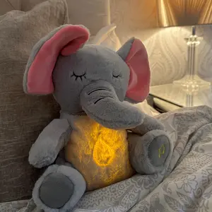 Snuggies Breathing Elephant Plushie - Original Soft Calming Light Heartbeat Music with Realistic Breathing Function Vibration and Heartbeat Sounds for Restful Sleep