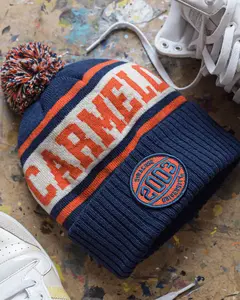 Knit Beanie Hat - Carmelo Anthony Official SYR #15 Gear, Navy Blue Cuffed Pom-Pom Winter Cap for Fans