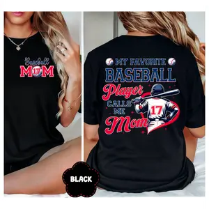100% Cotton Custom Number My Favorite Player Calls Me Baseball Mom T-Shirt, Baseball Mom Club Tee, Gameday Cheer&Support Baseball Player Mom Shirt