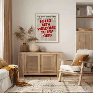 1pc "Welcome To My Cozy Home" Wall Art, MTV Iconic Text, Canvas Printed, Funny Quote Decor, Suitable For Bedroom, Living Room, Office, Retro Newspaper Poster Style, Frameless  Great Gift For Her