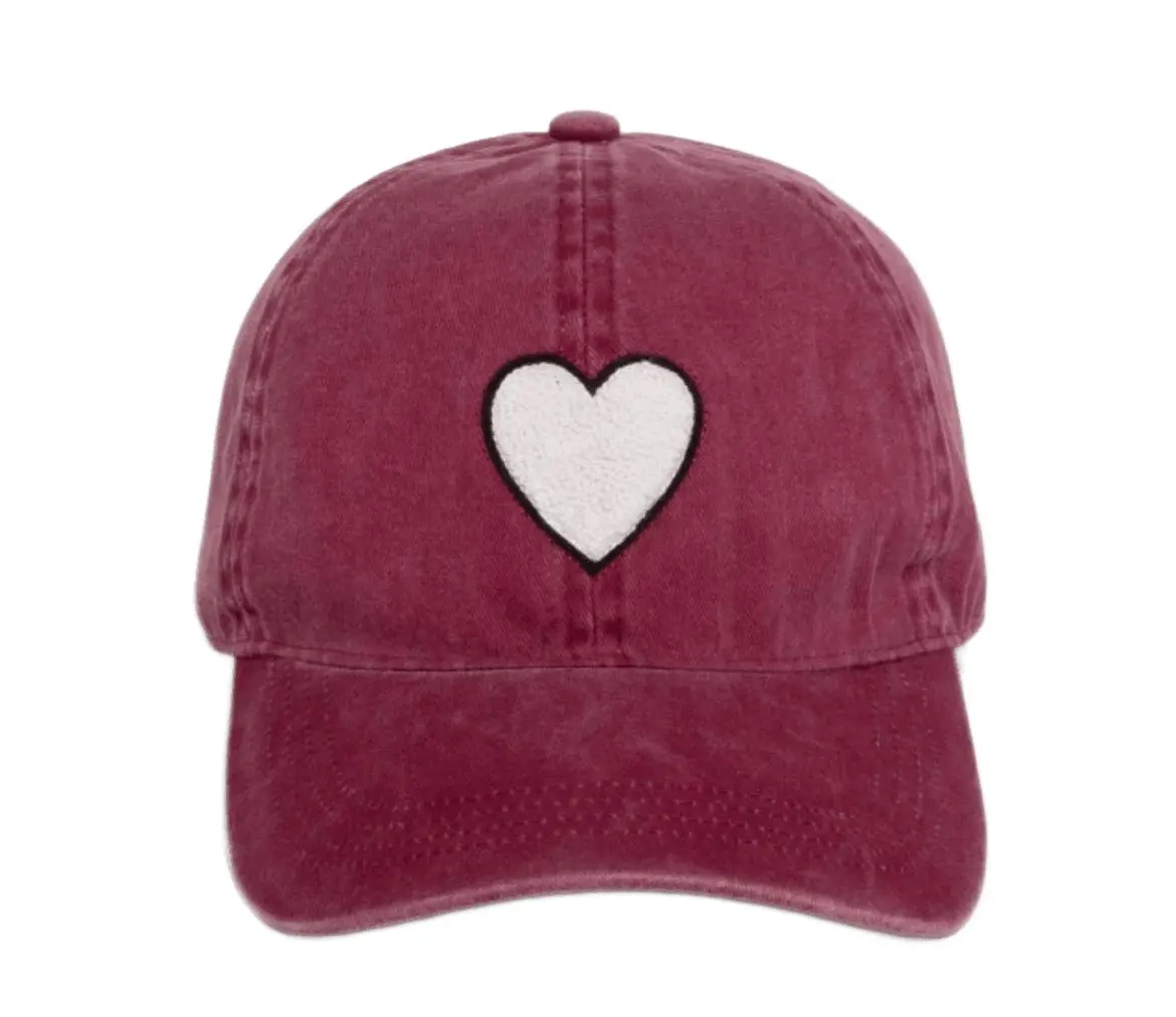 BURGUNDY Chenille Heart Baseball Cap