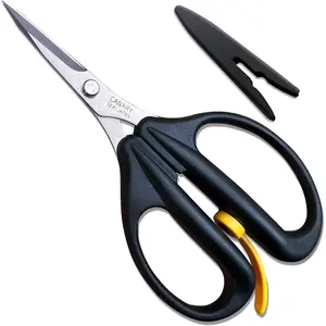 CANARY Spring Loaded Craft Scissors with Cover 6.3" [Sharp Tips], Made in JAPAN, Razor Sharp Japanese Stainless Steel Blade, Black
