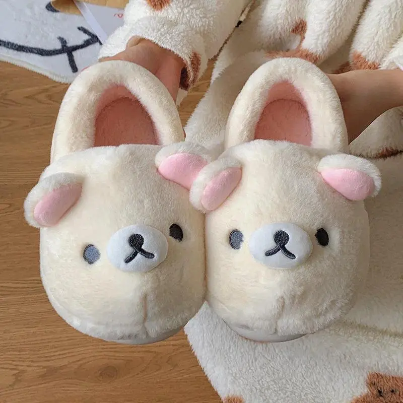 Unisex Cute Rilakkuma Cotton Slide Shoes - Anti-Slip Sole Slip-Resistant Warm Winter Footwear, Style A Design, Indoor-Outdoor Adults' Home Slippers