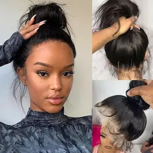 Hidden Strap Straight 360 HDLace Front Wigs Human Hair Pre Plucked Glueless Brazilian Virgin Wig With Drawstring HD Full Lace Human Hair Wig For Women Pre Plucked 180% Density SummerVibes