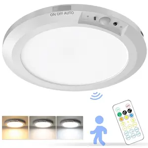 Motion Sensor Ceiling Light with Remote – Indoor Ceiling Lighting Lamp 10000mAh Battery Powered Rechargeable Magnetic LED Light for Closet Shower Stairs Hallway Garage, 3 Color 10 Brightness, No Wiring
