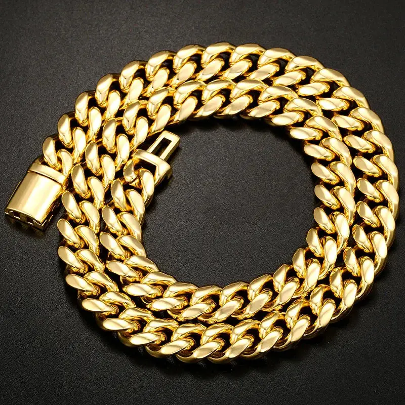 14mm Thick 18K Gold Miami Cuban Chain Necklace Bracelet with Quick Release Clasp - Chunky No Fade Hip Hop Neck Jewelry for Men Women 7.5-30" Optional