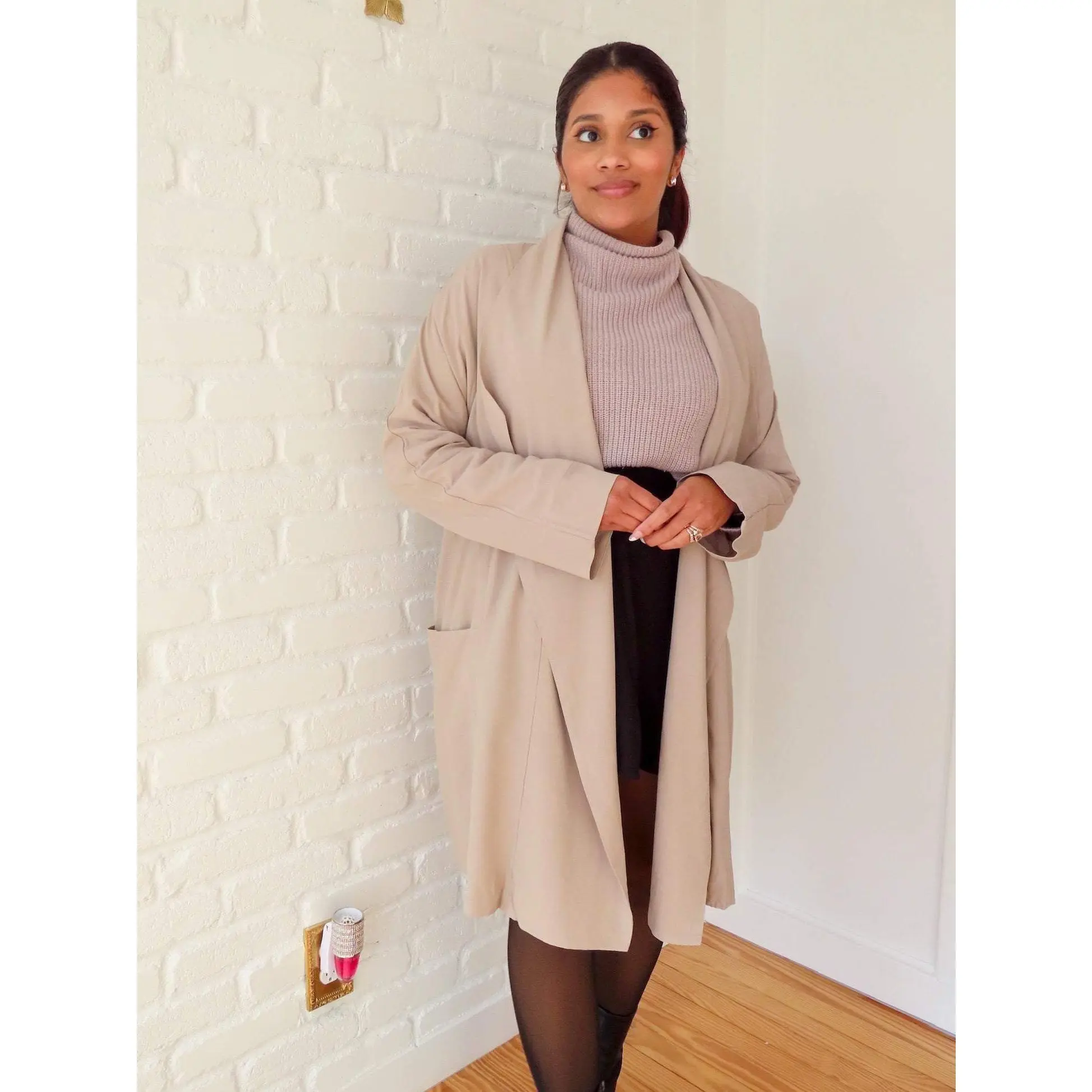 Tan Drape Front Duster Trench Coat