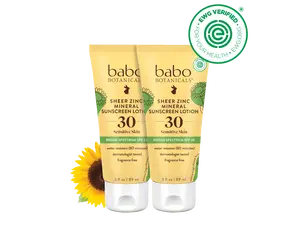 Babo Botanicals Sheer Zinc Mineral Sunscreen Lotion SPF 30 Duo – For Sensitive Skin – Water Resistant (80 Minutes) – Dermatologist Tested – Fragrance Free – EWG Verified – 3 fl oz (89 ml) Each (2-Pack)