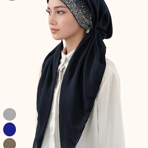 Women's Breathable Rhinestone Design Elegant Turban Hijab Scarf, Head Scarf, Soft & Comfortable Jersey Material, Perfect for Daily Wear & Various Occasions