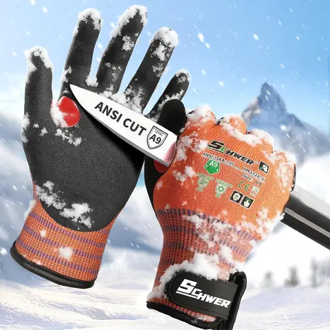 Schwer FreezeGuard-X Men's Winter Work Gloves - ANSI A9 Cut Resistant, Nitrile Coated, 360° Cut Cover, Thermal Insulation, Super Grip, Touchscreen Compatible, Perfect Fit, PM3326-W, Camping Essential (Work Safety Equipment)