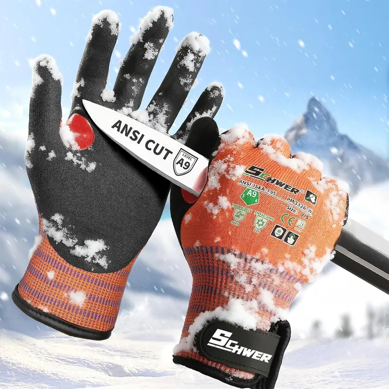 Schwer FreezeGuard-X Men's Winter Work Gloves - ANSI A9 Cut Resistant, Nitrile Coated, 360° Cut Cover, Thermal Insulation, Super Grip, Touchscreen Compatible, Perfect Fit, PM3326-W, Camping Essential (Work Safety Equipment)