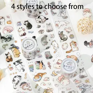 200cm Roll Good Luck Cat Series Pet Glitter Tape, Handmade Scrapbook Material DIY Diary Calendar Frame Sticker Card Background Decoration, Decorative Stickers
