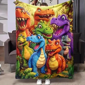 Soft and Fun Plush Blanket, Featuring A Cute Smiling Dinosaur High-definition Digital Print on Flannel Fabric. A Modern Animal Theme, Suitable for All Seasons, Comfortable Knit, Lightweight Fabric, Perfect for A Nap, and A Christmas Gift.