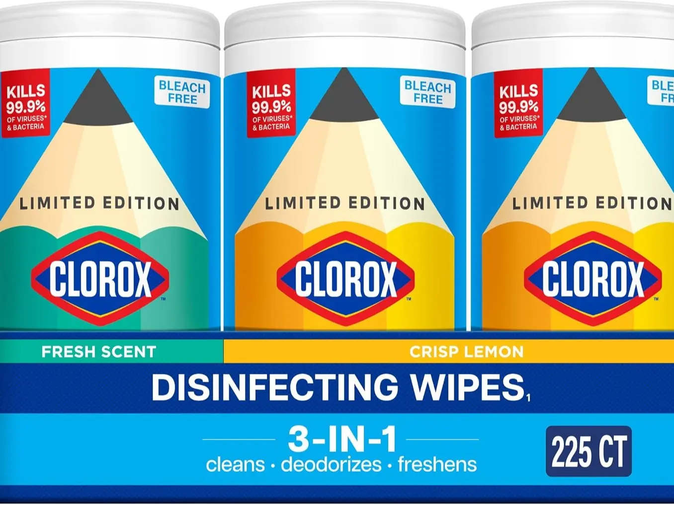 Clorox Disinfecting Wipes, Back to School Variety Pack - 75 Count Per Unit, 3-Pack (Package May Vary)