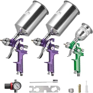 VEVOR 3-Piece Air Spray Gun Kit, Professional Auto Paint Spray Gun Set with 3 Nozzles (1/1.4/1.8mm), 3 Cups & Air Regulator, Gravity Feed Automotive Paint Sprayer for Primer, Topcoat & Touch-Up