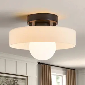 Mid-Century Glass Shade Magic!  Semi-Flush Light for Kitchen & Entryway | Easy 4-Step Install