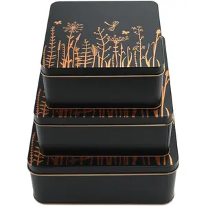 Decorative Storage Box Rural Tin Gift Box Tinplate Candy Cookie Jars Square Storage Containers with Lids for Chocolate Candy Tea Coffee Cosmetics Jewelry Photos Gift Case 3Pcs