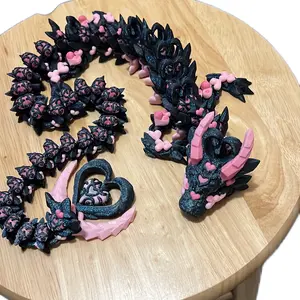 3D Printed Articulated Dark Love Dragon with Glittery Finish & Colorful Hearts - Home Decor Ornaments Artistic Standing