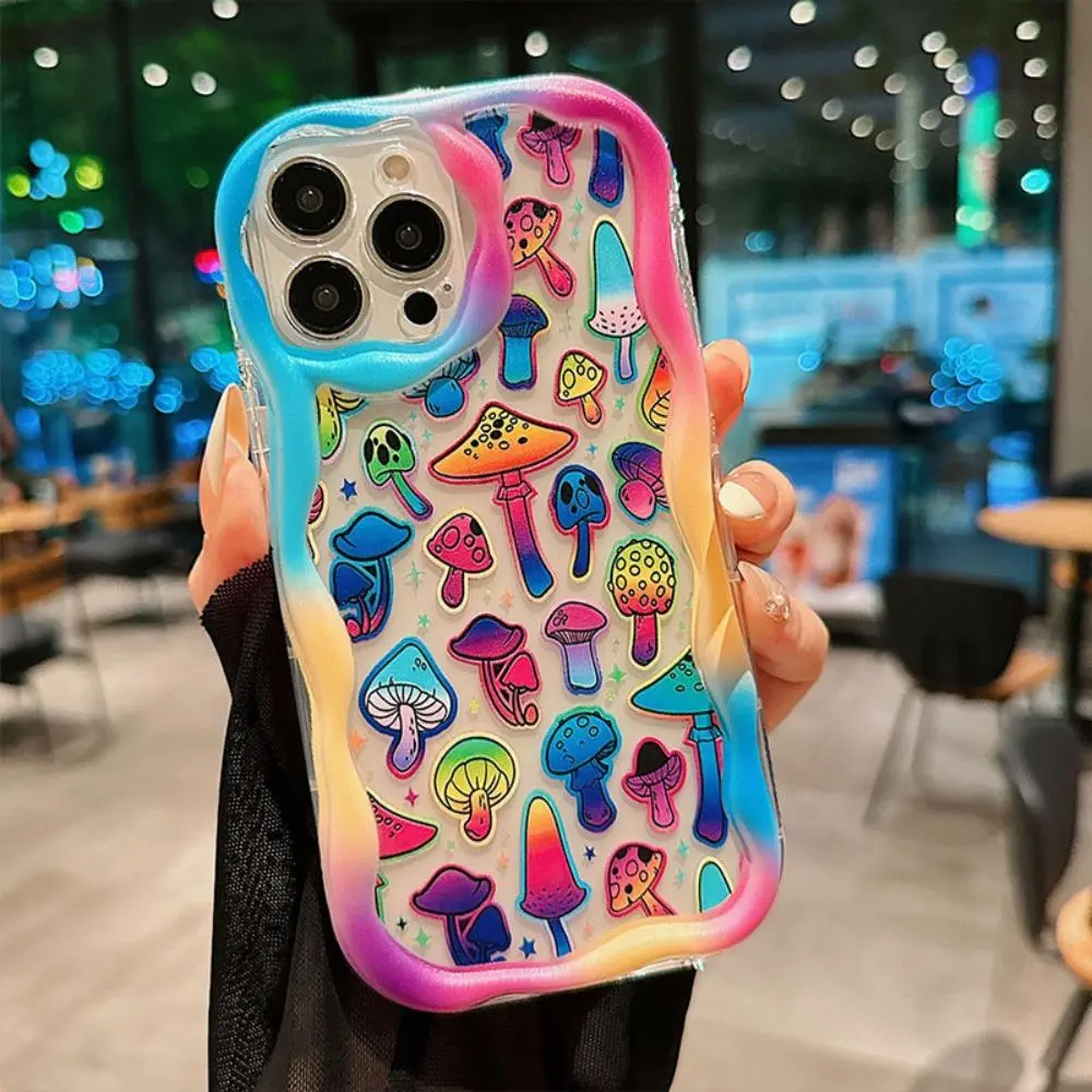 Cartoon Multicolor Mushroom Pattern Silicone Smartphone Casing, Aesthetic Protector Cover, iPhone Series-Compatible Mobile Device Accessories