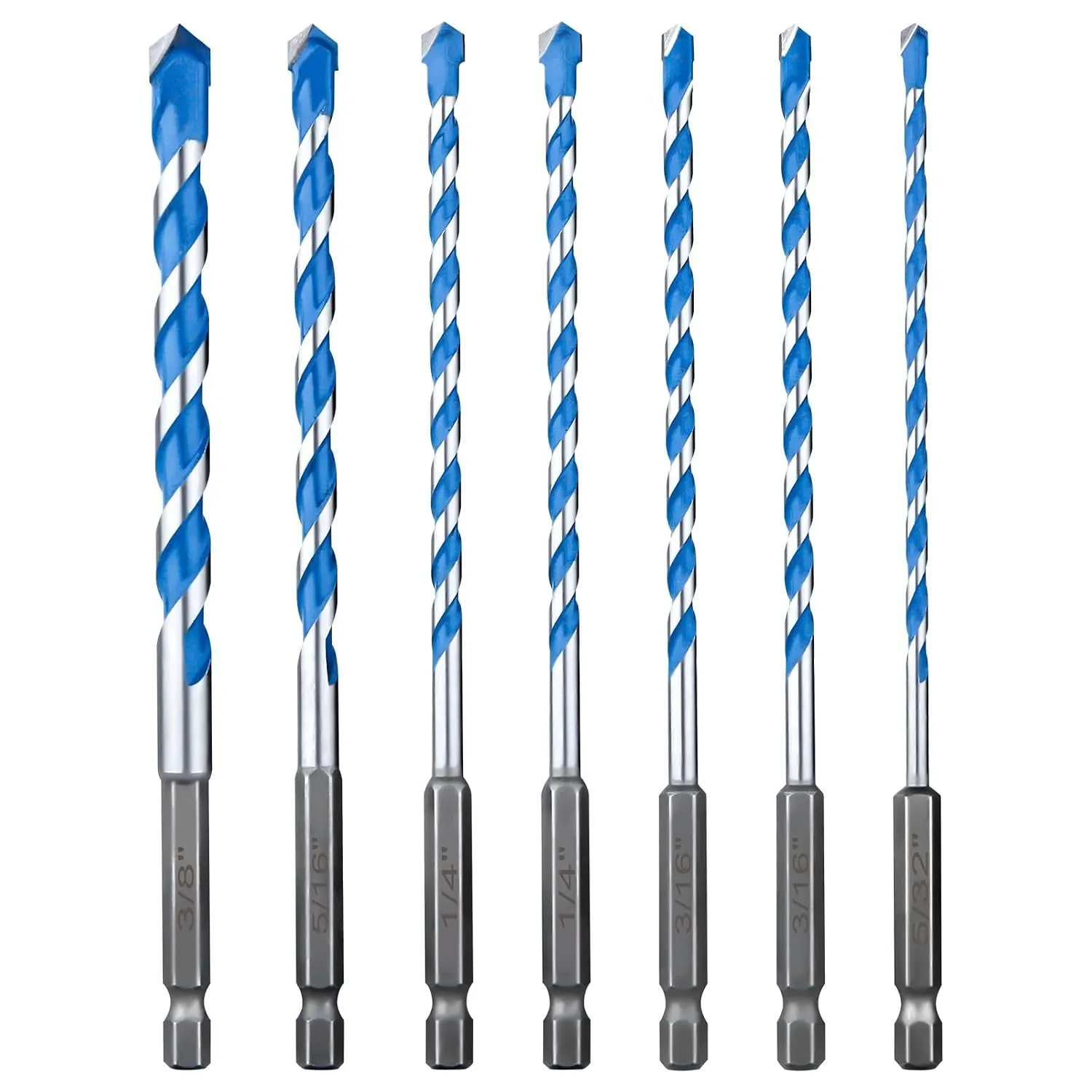 Concrete Drill Bit Set 7 Pcs (5/32"-3/8"), Masonry Drill Bits | Industrial Carbide Masonry Drill Bits for Concrete, Brick, Marble, Wood & Plastic; 1/4 in Shockproof Hex Shank Drill Bit Set