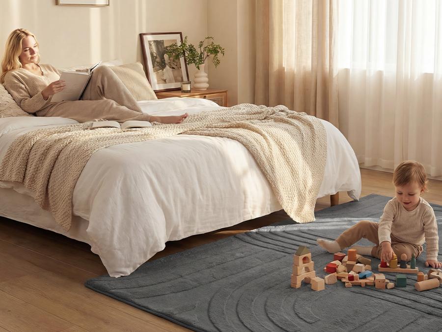 Huloo Sleep Ultra Soft 3D Carved Faux Rabbit Fur Baby Play Mat - 1.3" Extra Thick Fluffy Non-Slip Faux Fur Rug, All Seasons, Ideal for Nursery & Playroom