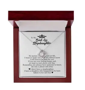 To My Bad Ass Step Daughter Love Knot Necklace With Jewelry Card - Gifts For Stepdaughter From Stepmom Stepdad