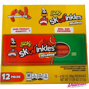 Lucas SkWinkles Rellenos Watermelon Flavored Hot Candy Strips 12 Pieces 11.04 oz Real Size Packaging