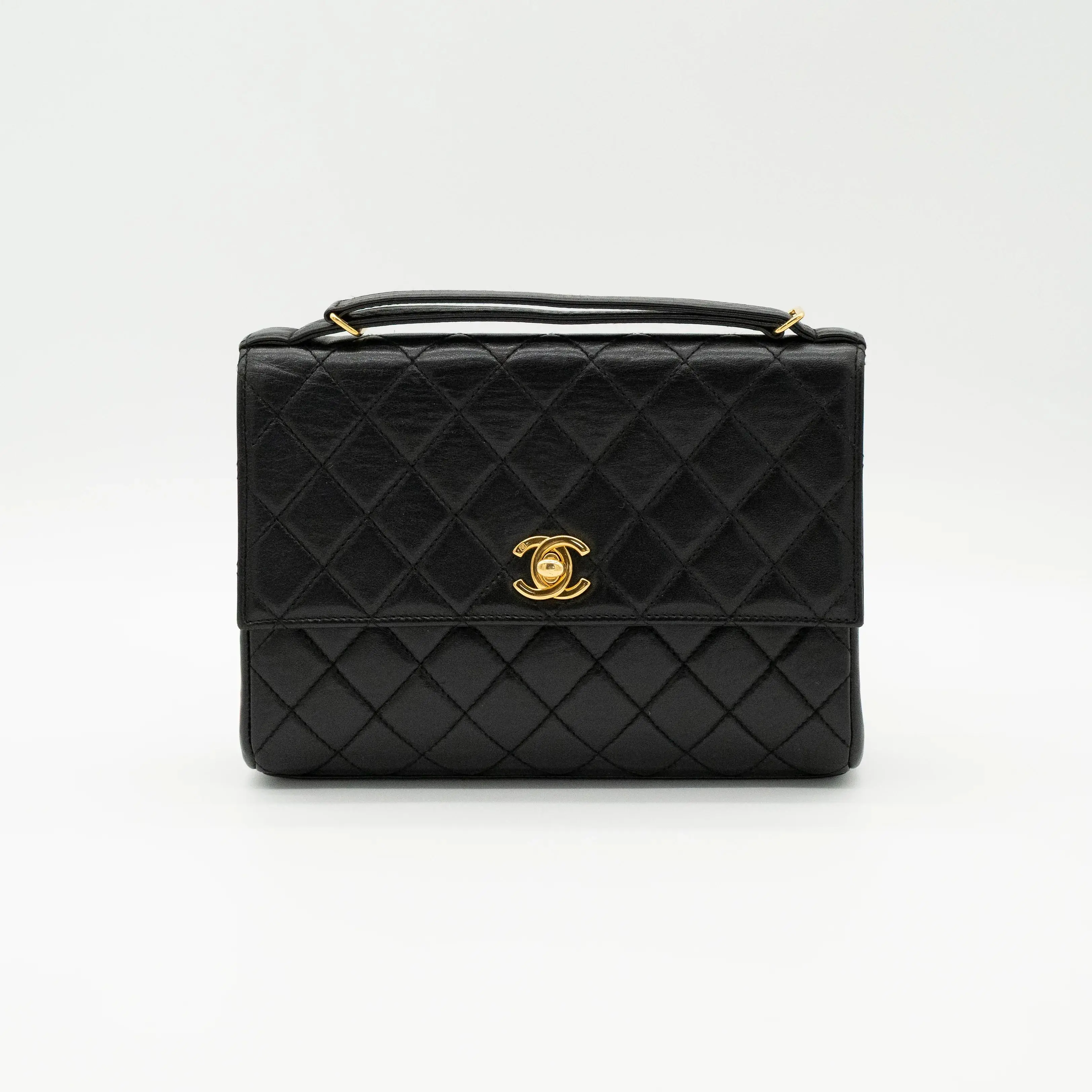 Pre-owned CHANEL Lambskin Shoulder Bags Vintage Adjustable Top Handle Satchel Bag Quilted 24K Gold Hardware