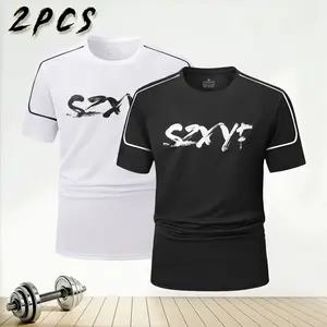 Pack of fashion letter T-shirts, fitness sports style, lightweight fabric comfortable and breathable, suitable for everyday exercise, fitness, running wear.
