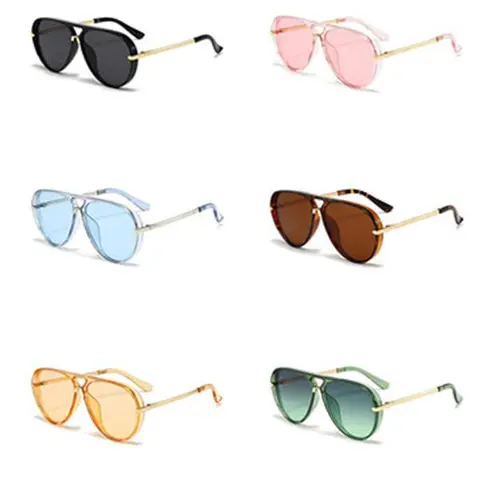 Women's Vintage Aviator Sunglasses - Cool Sunglasses, Fashion Eyewear, Oversized Full Rim Retro Neon Stylish Accessories, UV400 UV Protective Polycarbonate Casual Wear, Aviator Style (C4 Green, Pink, Blue)
