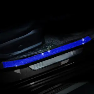2PCS Bling Rhinestones Car Door Sill Protector Anti-Scratch Edge Guard Scuff Cover Sticker Bumper Protector for Truck 2.75"x23.62" Blue