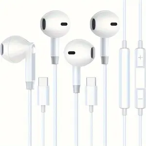 Type-c wired Headset-HIFI sound+three-button line control,USB-C-iPhone15/16/iPad 10/ Mini 6/6 Pro /Air 5/Samsung S24 Ultra-2Pack Audio Headphone Electronic Earbud