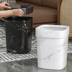 A stylish large-capacity household waste bin with a marble texture design. Made of durable plastic and equipped with a buckle ring, it can firmly secure the garbage bag. Suitable for kitchens, living rooms, bathrooms and offices