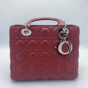 Pre-owned leather Shoulder Bags Christian Dior Red Cannage Lady Dior Bag