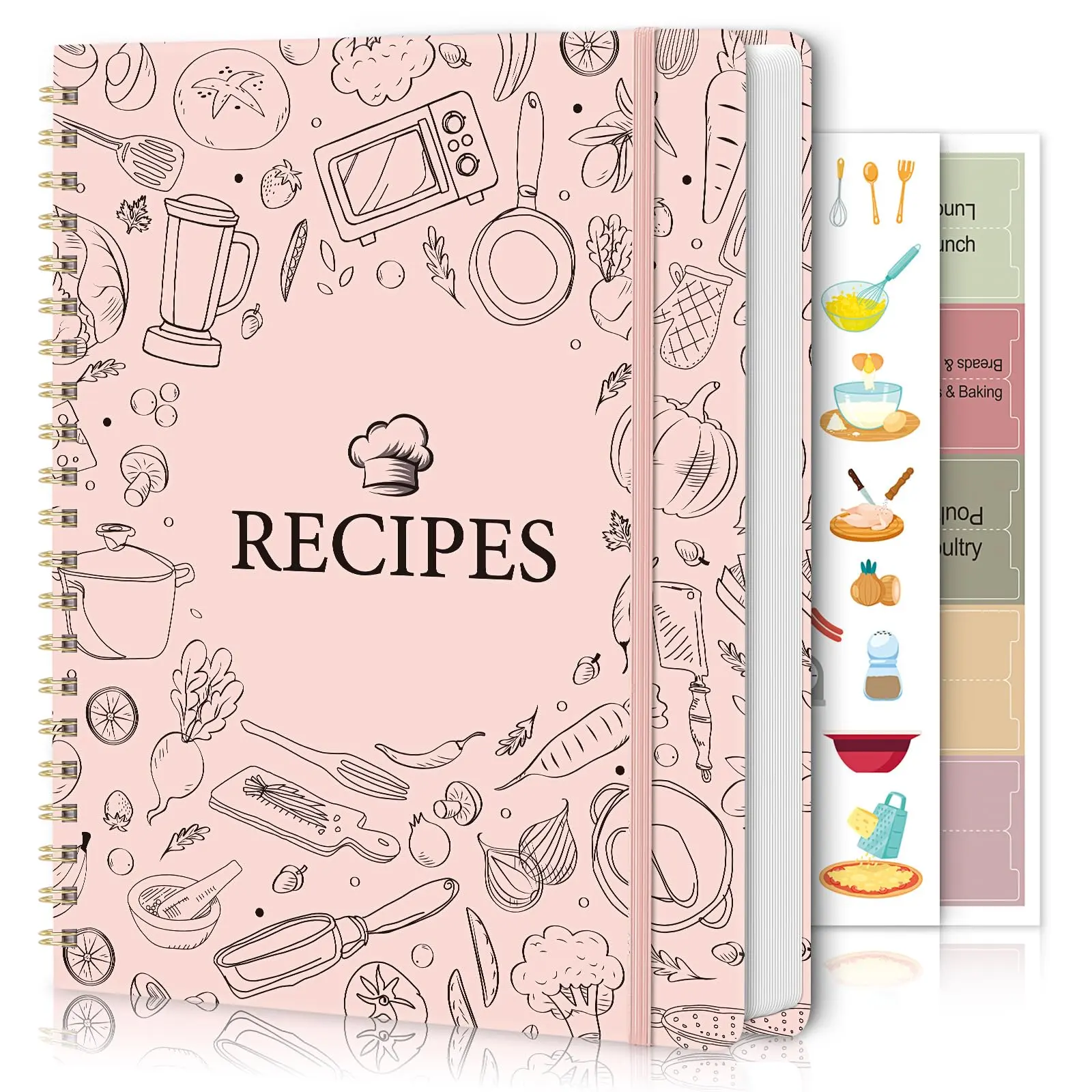 SKYDUE Hardcover Blank Writing Cookbook - 8.6" x 11.2" Portable Organizer with Category Tabs, Charts & Conversion Tools for Home Cooks