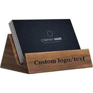 Custom Personalized Business Card Holder - Walnut Wood Box with Printed Logo/Text for Men & Women Gift Ideal for Business Offices & Meetings