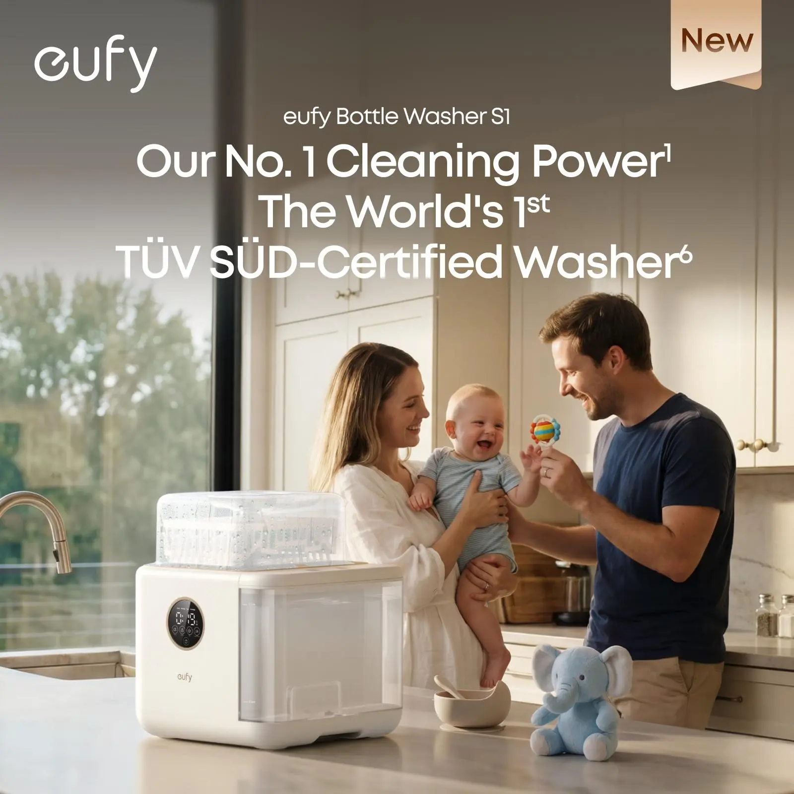 NEW eufy S1 Bottle Washer, All-in-One 3D HydroBlast Washer, 212°F Steam Sterilizer & Thoroughly Fast Dryer, Largest 10-Bottle Capacity, Smart App Control, Hands-Free.