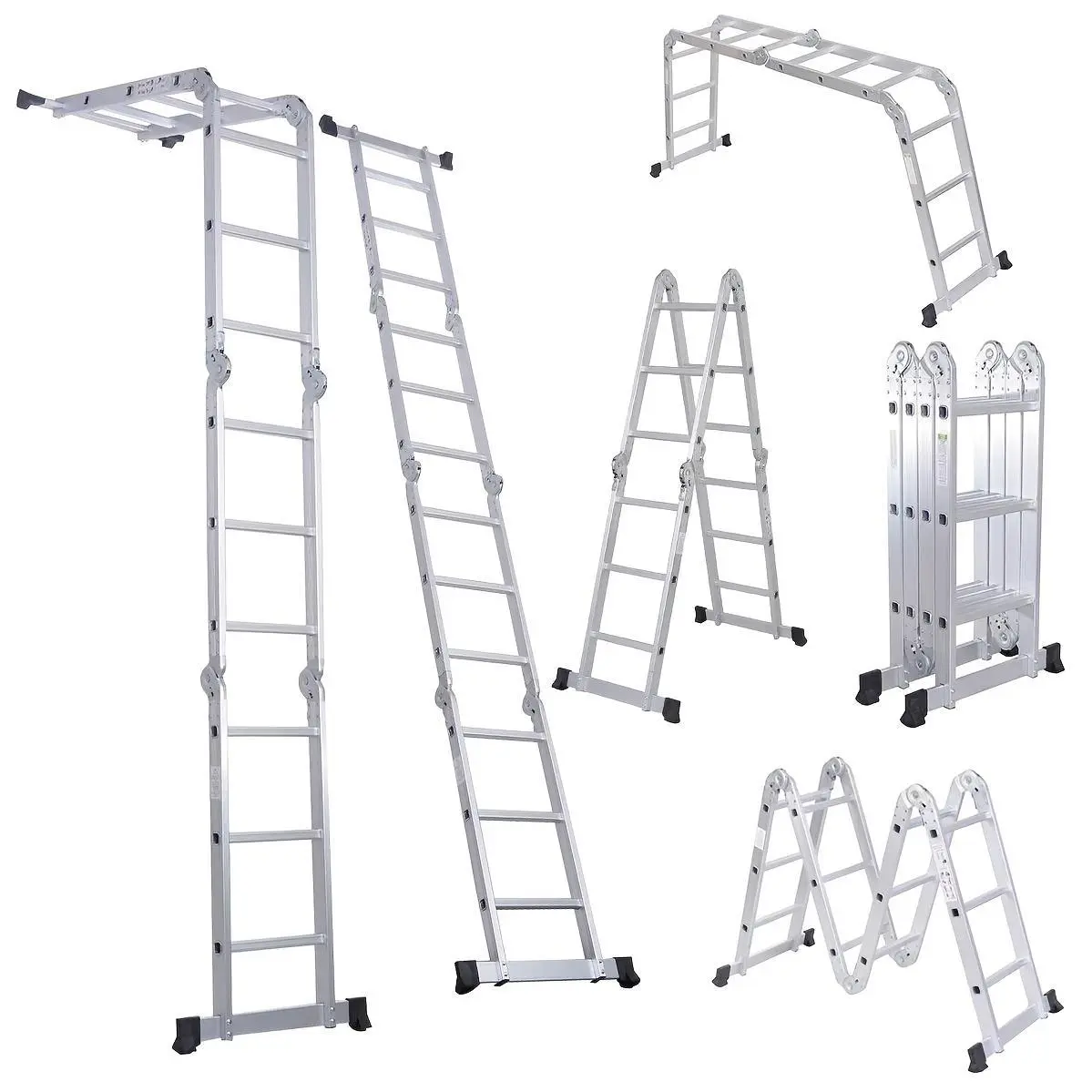 1pc Folding Step Ladder, Aluminum, Foldable, Multi Purpose Lightweight Scaffold Ladder, 330lb Capacity, 12.5ft Height