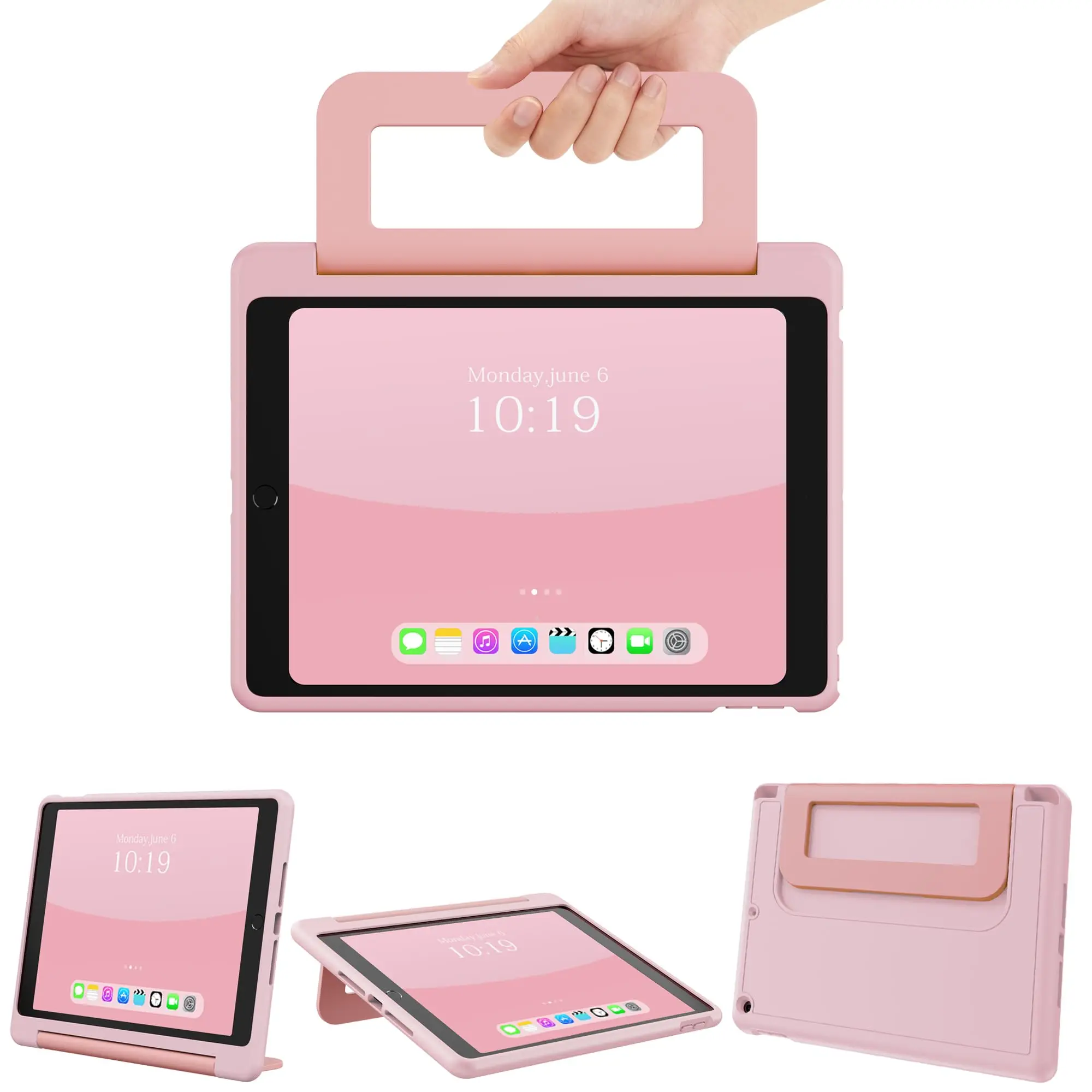 INFILAND Kids Case for iPad 9th/8th/7th Generation 2021/2020/2019 10.2 inch, Durable Soft Shockproof Stand Protective Cover with Pencil Holder/Handle for iPad 7/8/9 Gen