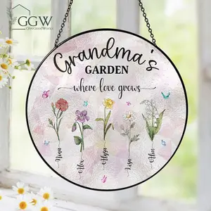 Personalized Grandma's Garden Stained Glass Suncatcher, Birth Month Flowers Stained Glass, Mothers Day Gifts For Nana Custom Garden Decor